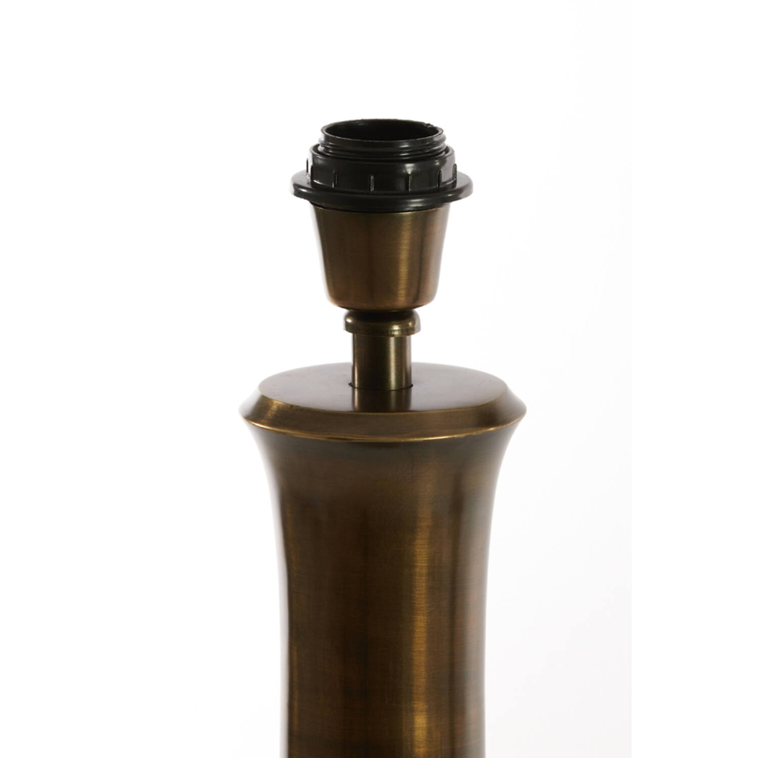 LAMPA STOŁOWA z podstawą w kolorze antycznego brązu, czarny okrągły abażur, klasyczny styl, ekskluzywna