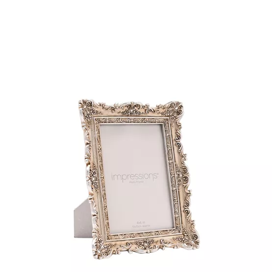 RAMKA NA ZDJĘCIE w srebrnej ramie z motywami kwiatowymi, prostokątna, klasyczny styl 4x6