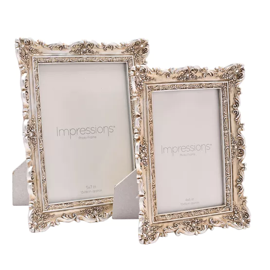 RAMKA NA ZDJĘCIE w srebrnej ramie z motywami kwiatowymi, prostokątna, klasyczny styl, premium