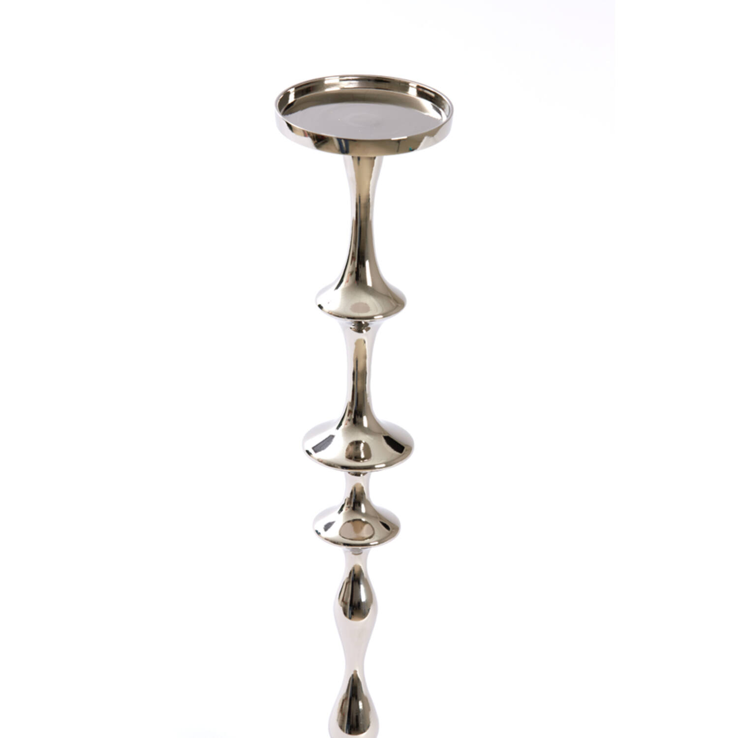 ŚWIECZNIK metalowy w błyszczącym, niklowanym wykończeniu, klasyczny styl - 12 cm, piękny