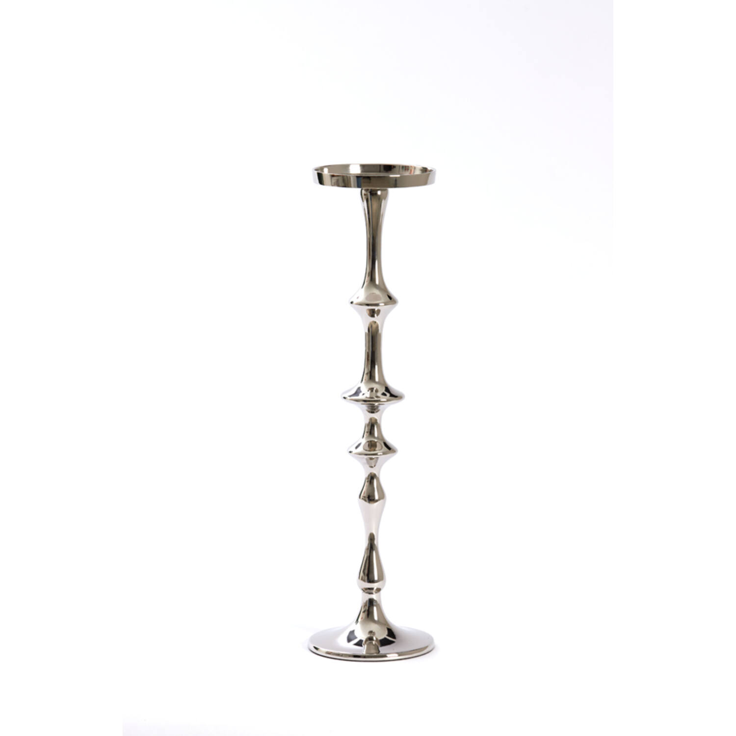 ŚWIECZNIK metalowy w błyszczącym, niklowanym wykończeniu, klasyczny styl - 12 cm