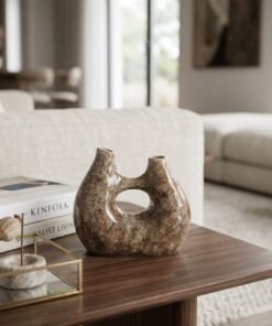 WAZON ceramiczny o wyjątkowym kształcie, brązowy kolor w lśniącym wykończeniu 24 cm