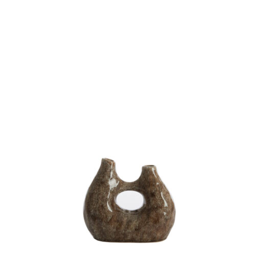 WAZON ceramiczny o wyjątkowym kształcie, brązowy kolor w lśniącym wykończeniu, 24 cm