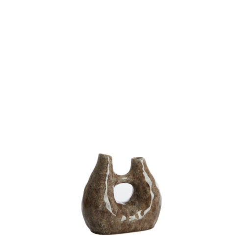 WAZON ceramiczny o wyjątkowym kształcie, brązowy kolor w lśniącym wykończeniu, 24 cm, piękny