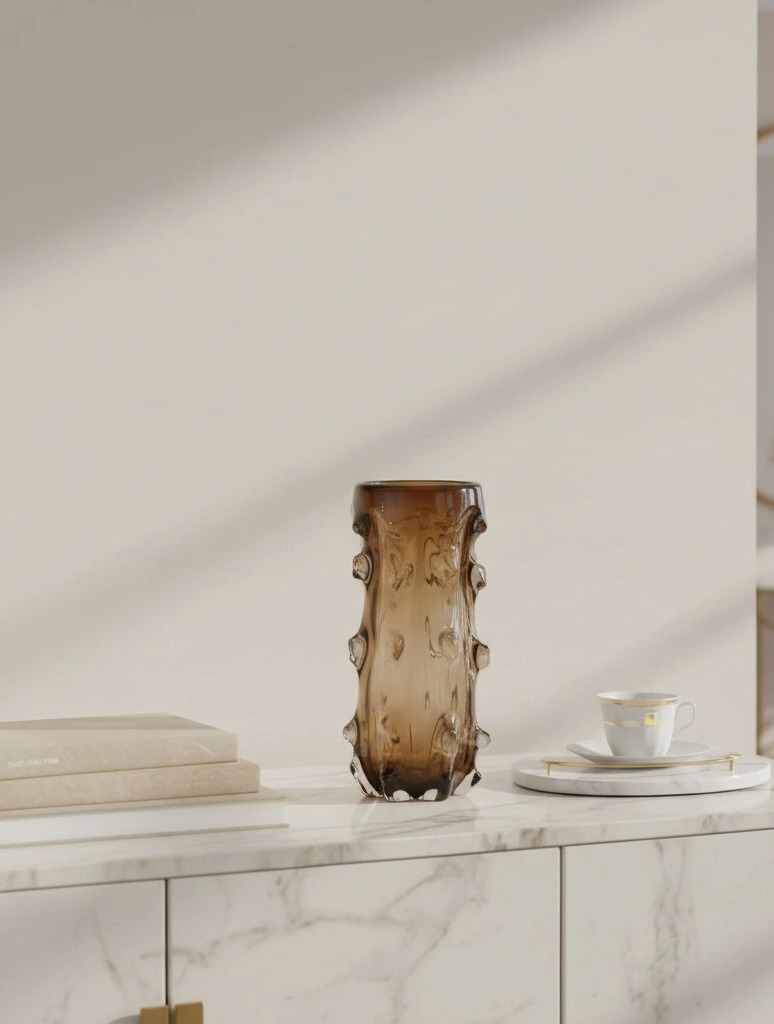 WAZON szklany, brązowe transparentne wykończenie, okrągły, nowoczesny design