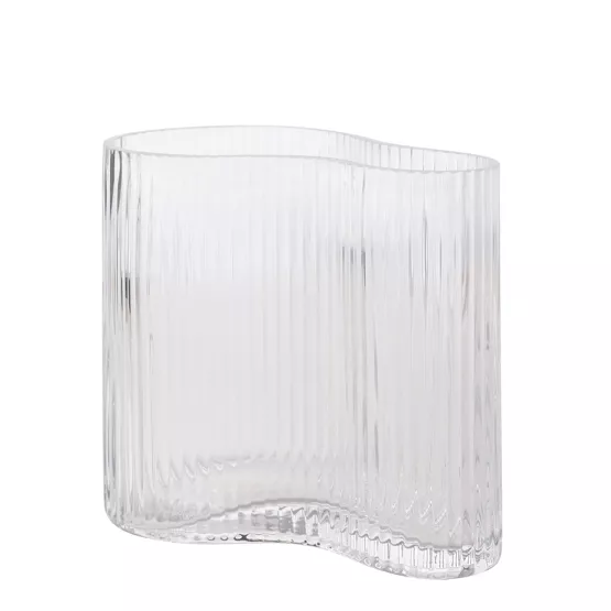 WAZON szklany, transparentny, prążkowana faktura, nieregularny kształt, designerski 15 cm WAZON szklany, transparentny, prążkowana faktura, nieregularny kształt, designerski 15 cm