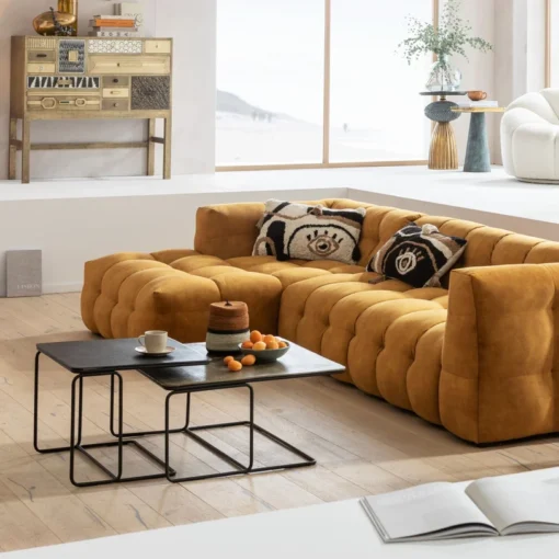 ZESTAW STOLIKÓW KAWOWYCH 2w1 aluminiowe, mosiężno-czarny, kwadratowy, nowoczesny styl, designerski