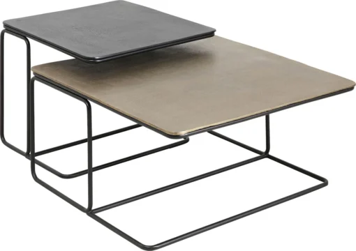 ZESTAW STOLIKÓW KAWOWYCH 2w1 aluminiowe, mosiężno-czarny, kwadratowy, nowoczesny styl, najwyższa jakość