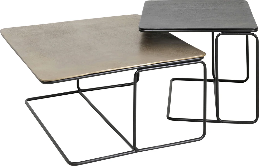 ZESTAW STOLIKÓW KAWOWYCH 2w1 aluminiowe, mosiężno-czarny, kwadratowy, nowoczesny styl, premium ZESTAW STOLIKÓW KAWOWYCH 2w1 aluminiowe, mosiężno-czarny, kwadratowy, nowoczesny styl, premium