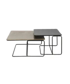 ZESTAW STOLIKÓW KAWOWYCH 2w1 aluminiowe, mosiężno-czarny, kwadratowy, nowoczesny styl