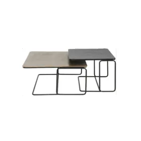 ZESTAW STOLIKÓW KAWOWYCH 2w1 aluminiowe, mosiężno-czarny, kwadratowy, nowoczesny styl