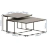 ZESTAW STOLIKÓW KAWOWYCH 2w1 aluminiowe, mosiężno-czarny, kwadratowy, nowoczesny styl, wymiary
