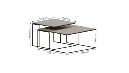 ZESTAW STOLIKÓW KAWOWYCH 2w1 aluminiowe, mosiężno-czarny, kwadratowy, nowoczesny styl, wymiary