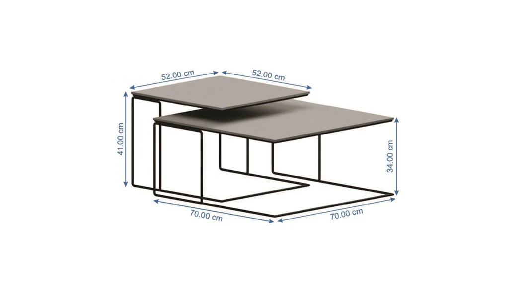 ZESTAW STOLIKÓW KAWOWYCH 2w1 aluminiowe, mosiężno-czarny, kwadratowy, nowoczesny styl, wymiary ZESTAW STOLIKÓW KAWOWYCH 2w1 aluminiowe, mosiężno-czarny, kwadratowy, nowoczesny styl, wymiary