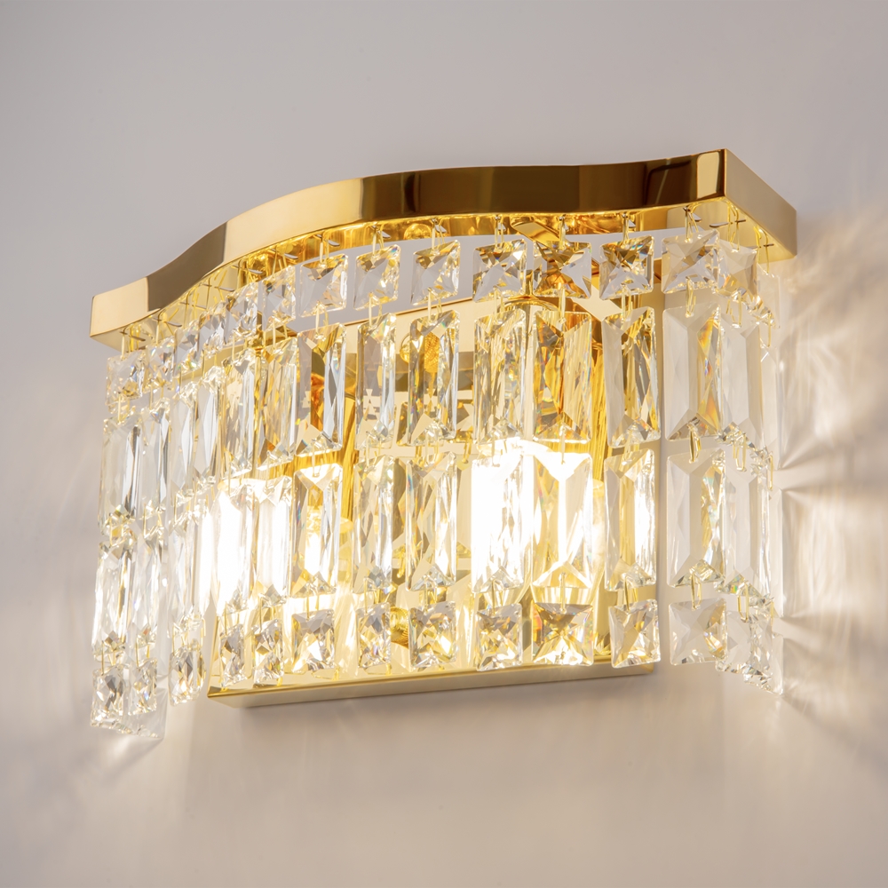 KINKIET Dune ze złotą, metalową, oprawą, klosz w formie kryształów o różnych kształtach, nowoczesny glamour, ekskluzywna KINKIET Dune ze złotą, metalową, oprawą, klosz w formie kryształów o różnych kształtach, nowoczesny glamour, ekskluzywna