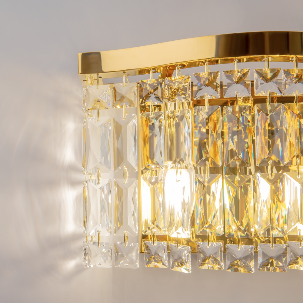 KINKIET Dune ze złotą, metalową, oprawą, klosz w formie kryształów o różnych kształtach, nowoczesny glamour, wyjątkowy KINKIET Dune ze złotą, metalową, oprawą, klosz w formie kryształów o różnych kształtach, nowoczesny glamour, wyjątkowy