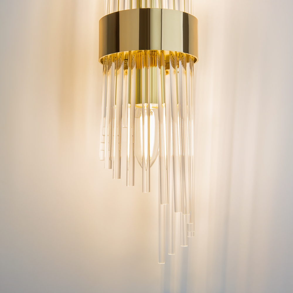 KINKIET Frame ze szklanym ryflowanym kloszem, złotym metalowym stelażem, nowoczesny styl, premium KINKIET Frame ze szklanym ryflowanym kloszem, złotym metalowym stelażem, nowoczesny styl, premium