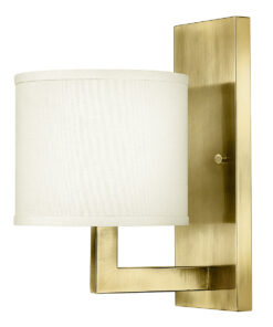 KINKIET HAMPTON, lniany klosz, złote szczotkowane wykończenie,ściemniana żarówka, klasyczny styl