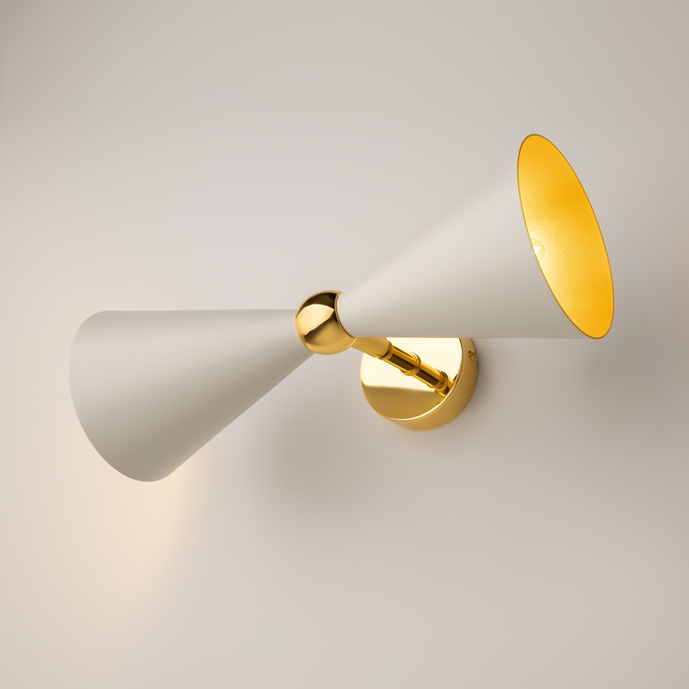 KINKIET Vesper metalowa, złota oprawa, metalowe klosze, złote wewnątrz, białe na zewnątrz, wyjątkowy KINKIET Vesper metalowa, złota oprawa, metalowe klosze, złote wewnątrz, białe na zewnątrz, wyjątkowy