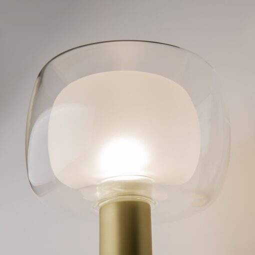 KINKIET Vision złoty, aluminiowy stelaż, podwójny szklany klosz, matowo-transparentny, włoski styl, premium