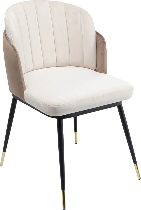 KRZESŁO Hojas na czarnych, metalowych nogach ze złotym zakończeniem, siedzisko w beżowym odcieniu, nowoczesny styl-1