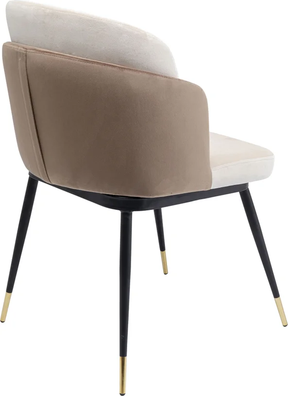 KRZESŁO Hojas na czarnych, metalowych nogach ze złotym zakończeniem, siedzisko w beżowym odcieniu, nowoczesny styl, do salonu