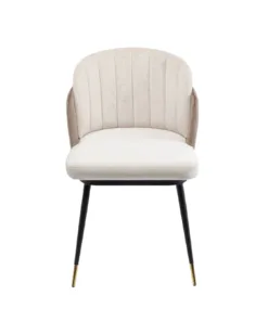 KRZESŁO Hojas na czarnych, metalowych nogach ze złotym zakończeniem, siedzisko w beżowym odcieniu, nowoczesny styl