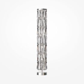 LAMPA PODŁOGOWA Puntes okrągła, metalowa podstawa i góra lampy, szklany, kryształowy klosz, nowoczesny glamour, chrom