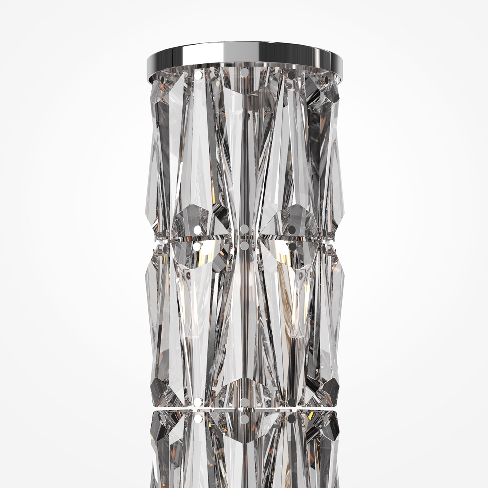 LAMPA PODŁOGOWA Puntes okrągła, metalowa podstawa i góra lampy, szklany, kryształowy klosz, nowoczesny glamour, chrom, wyjątkowa