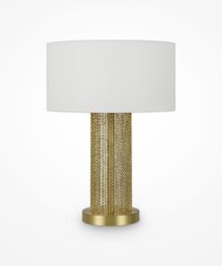LAMPA STOŁOWA Impressive, złota podstawa w formie łańcuszków, biały materiałowy klosz, nowoczesny styl