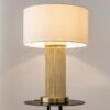 LAMPA STOŁOWA Impressive, złota podstawa w formie łańcuszków, biały materiałowy klosz, nowoczesny styl, piękna