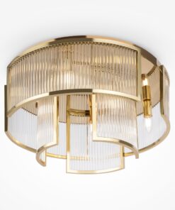 LAMPA SUFITOWA PLAFON Frame, okrągła, złota, metalowa konstrukcja, szklane, ryflowane wypełnienie, nowoczesny styl, 6 źródeł światła