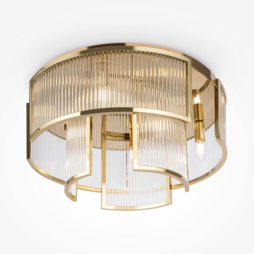LAMPA SUFITOWA PLAFON Frame, okrągła, złota, metalowa konstrukcja, szklane, ryflowane wypełnienie, nowoczesny styl, 6 źródeł światła