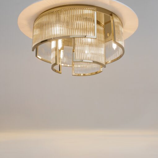 LAMPA SUFITOWA PLAFON Frame, okrągła, złota, metalowa konstrukcja, szklane, ryflowane wypełnienie, nowoczesny styl, 6 źródeł światła, ekskluzywny