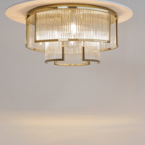 LAMPA SUFITOWA PLAFON Frame, okrągła, złota, metalowa konstrukcja, szklane, ryflowane wypełnienie, nowoczesny styl, 6 źródeł światła, piękny