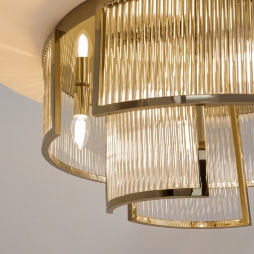 LAMPA SUFITOWA PLAFON Frame, okrągła, złota, metalowa konstrukcja, szklane, ryflowane wypełnienie, nowoczesny styl, 6 źródeł światła, premium