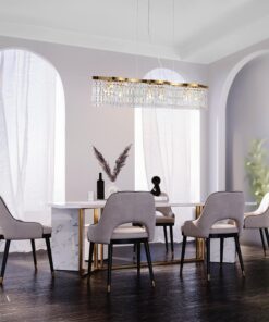 LAMPA WISZĄCA Dune ze złotą, metalową, pofalowaną oprawą, klosz w formie kryształów o różnych kształtach, do jadalni