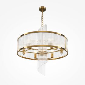 LAMPA WISZĄCA Frame, złoty metalowy stelaż, szklane, ryflowane wypelnienie, nowoczesny styl