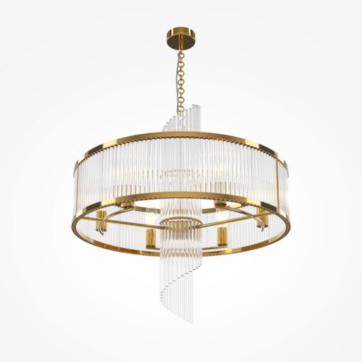 LAMPA WISZĄCA Frame, złoty metalowy stelaż, szklane, ryflowane wypelnienie, nowoczesny styl