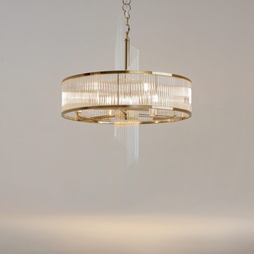 LAMPA WISZĄCA Frame, złoty metalowy stelaż, szklane, ryflowane wypelnienie, nowoczesny styl, ekskluzywna
