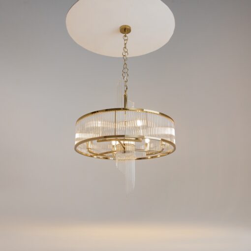 LAMPA WISZĄCA Frame, złoty metalowy stelaż, szklane, ryflowane wypelnienie, nowoczesny styl, piękna