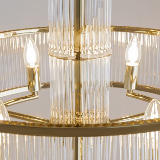 LAMPA WISZĄCA Frame, złoty metalowy stelaż, szklane, ryflowane wypelnienie, nowoczesny styl, premium
