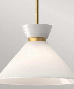 Alternative view of LAMPA WISZĄCA HALSTON, szczotkowane wykończanie, stożkowy biały klosz, regulowana wysokość, klasyczny styl