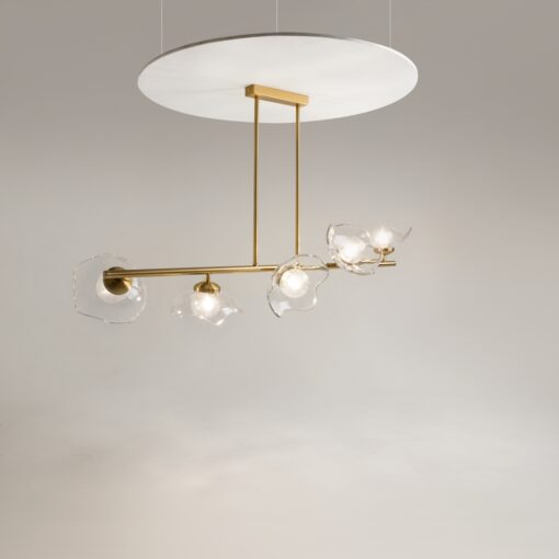 LAMPA WISZĄCA Miracle na złotym stelażu, pięć szklanych kloszy w kształcie kwiatu wiśni, nowoczesny styl, ekskluzywna