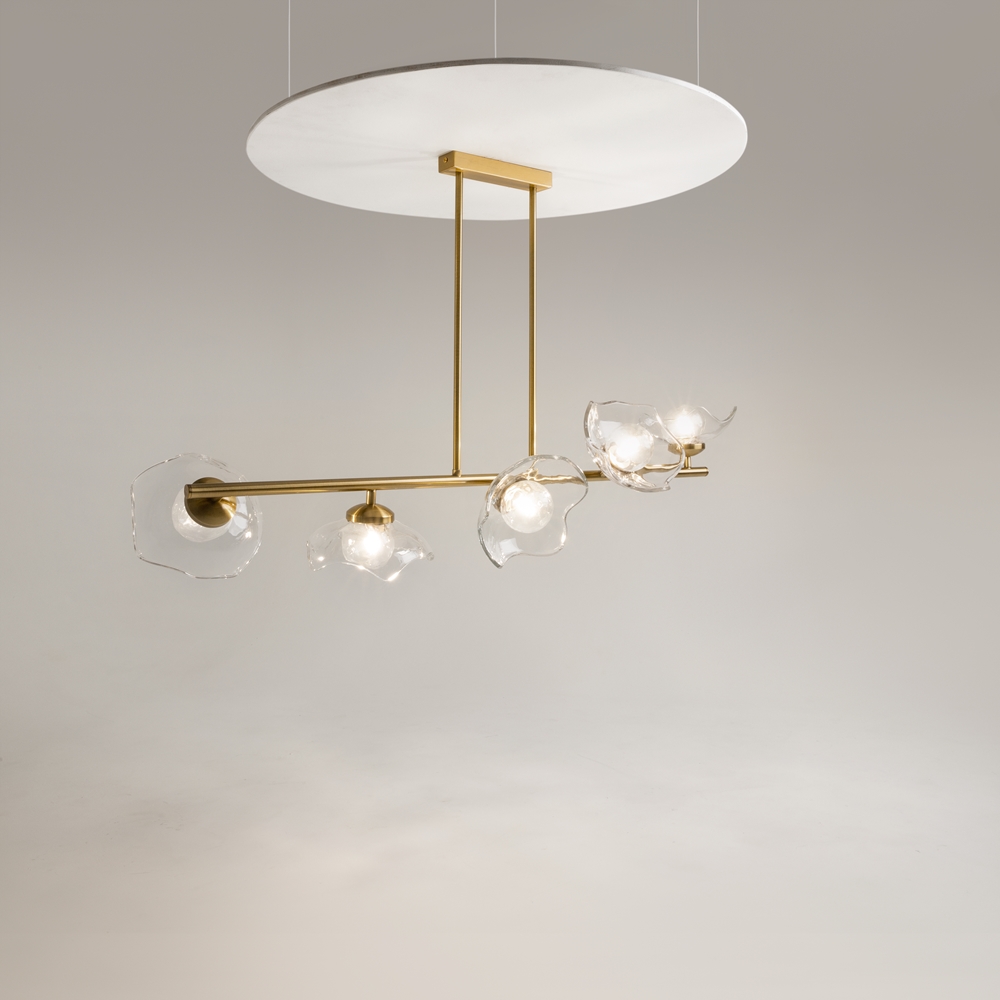 LAMPA WISZĄCA Miracle na złotym stelażu, pięć szklanych kloszy w kształcie kwiatu wiśni, nowoczesny styl, ekskluzywna LAMPA WISZĄCA Miracle na złotym stelażu, pięć szklanych kloszy w kształcie kwiatu wiśni, nowoczesny styl, ekskluzywna