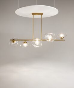 LAMPA WISZĄCA Miracle na złotym stelażu, pięć szklanych kloszy w kształcie kwiatu wiśni, nowoczesny styl, piękna