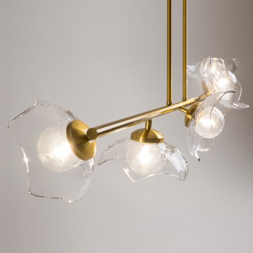 LAMPA WISZĄCA Miracle na złotym stelażu, pięć szklanych kloszy w kształcie kwiatu wiśni, nowoczesny styl, wyjątkowa