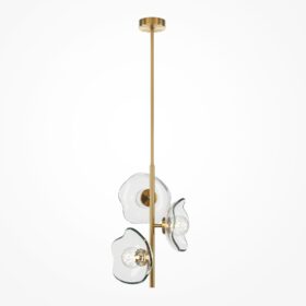 LAMPA WISZĄCA Miracle na złotym stelażu, trzy szklane klosze w kształcie kwiatu wiśni, nowoczesny styl