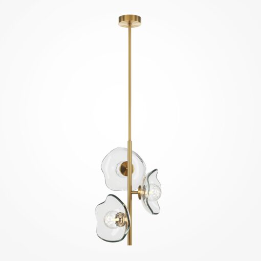 LAMPA WISZĄCA Miracle na złotym stelażu, trzy szklane klosze w kształcie kwiatu wiśni, nowoczesny styl