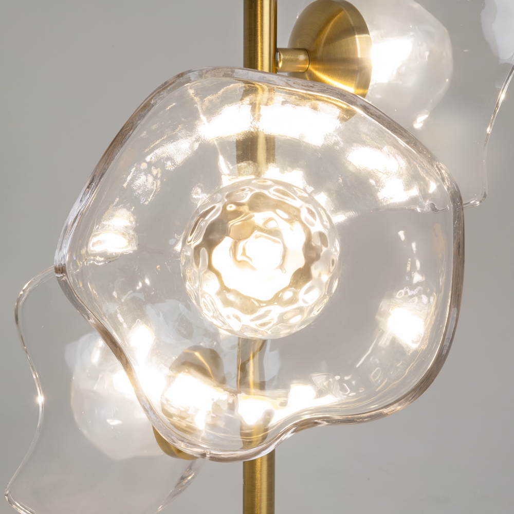 LAMPA WISZĄCA Miracle na złotym stelażu, trzy szklane klosze w kształcie kwiatu wiśni, nowoczesny styl, wyjątkowa LAMPA WISZĄCA Miracle na złotym stelażu, trzy szklane klosze w kształcie kwiatu wiśni, nowoczesny styl, wyjątkowa